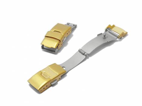Security clasp -Treptow- 16mm golden stainless steel brushed with push-button release - Bild vergr��ern 