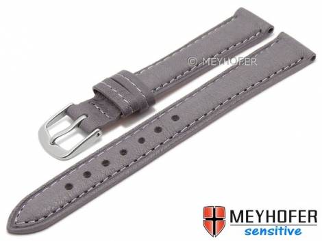 Watch band -Alvesta- 14mm grey grained genuine calf leather MEYHOFER (width of buckle 12 mm) - Bild vergr��ern 