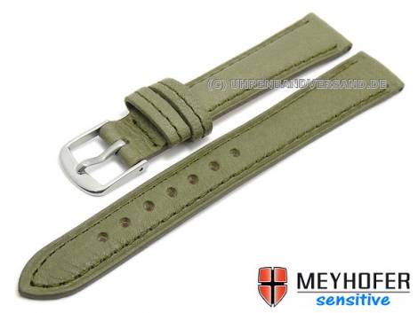 Watch band -Alvesta- 14mm olive green grained genuine calf leather by MEYHOFER (width of buckle 12 mm) - Bild vergr��ern 