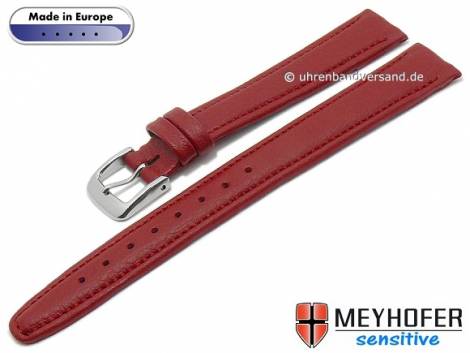 Watch strap -Kenwick- 14mm red synthetics VEGAN suede like stitched by MEYHOFER (width of buckle 12 mm) - Bild vergr��ern 