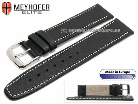 Watch strap -Stendal- 19mm black leather grained light stitching by MEYHOFER (width of buckle 16 mm) - Bild vergr��ern 
