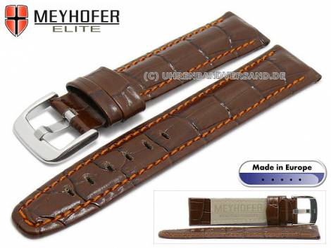 Watch strap L (long) -Lakeland- 23mm brown leather alligator grain orange stitching by MEYHOFER (width of buckle 20 mm) - Bild vergr��ern 