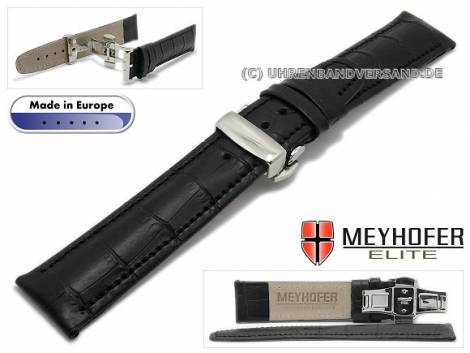 Watch strap -Amarillo- 18mm black leather alligator grain with clasp by MEYHOFER (width of clasp 18 mm) - Bild vergr��ern 