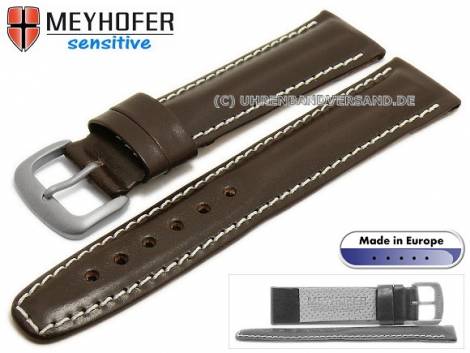 Watch strap 20mm -Piran- dark brown leather vegetable tanned light stitching by MEYHOFER (width of buckle 18 mm) - Bild vergr��ern 