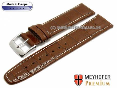 Watch strap S (short) -Lauderhill- 16mm brown leather alligator grain light stitching MEYHOFER (width of buckle 14 mm) - Bild vergr��ern 