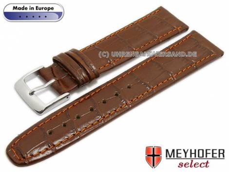 Watch strap -Bradenton- 22mm auburn leather alligator grain orange stitching MEYHOFER (width of buckle 20 mm) - Bild vergr��ern 
