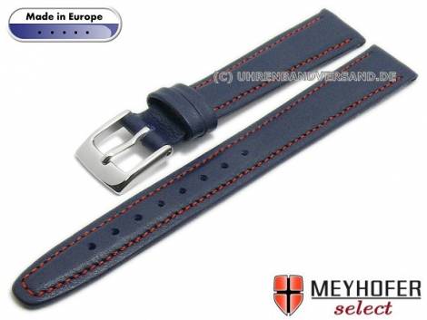 Watch strap -Maribor Special- 12mm dark blue leather smooth red stitching by MEYHOFER (width of buckle 10 mm) - Bild vergr��ern 