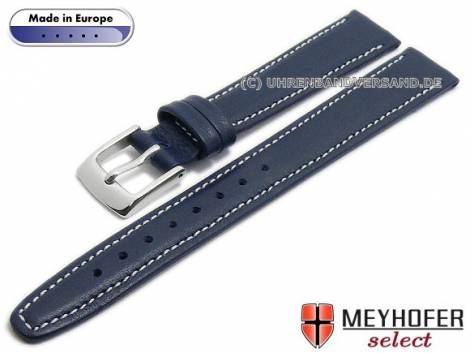 Watch strap -Maribor- 12mm dark blue leather smooth light stitching by MEYHOFER (width of buckle 10 mm) - Bild vergr��ern 