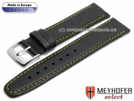 Watch strap -Maribor Special- 18mm black leather smooth yellow stitching by MEYHOFER (width of buckle 16 mm) - Bild vergr��ern 