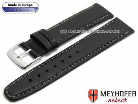 Watch strap -Maribor Classic- 16mm black leather smooth grey stitching by MEYHOFER (width of buckle 14 mm) - Bild vergr��ern 
