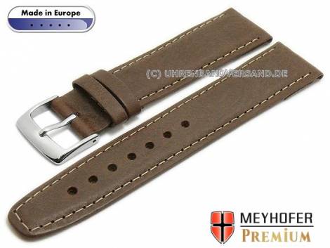 Watch strap -Zagreb- 21mm dark brown leather vintage look light stitching by MEYHOFER (width of buckle 18 mm) - Bild vergrern 