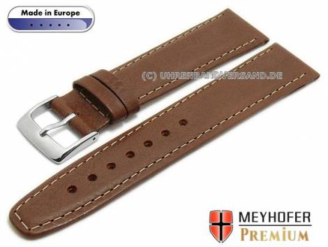 Watch strap -Zagreb- 19mm brown leather vintage look light stitching by MEYHOFER (width of buckle 16 mm) - Bild vergr��ern 