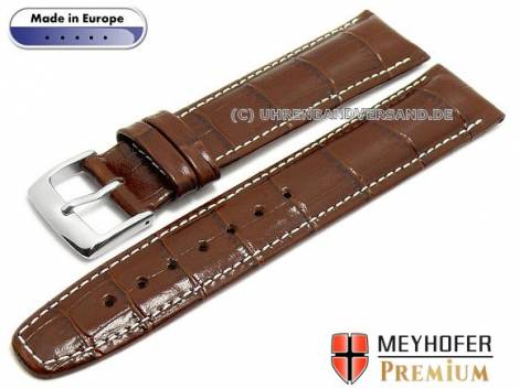 Watch strap -Zamora- 19mm brown leather alligator grain light stitching by MEYHOFER (width of buckle 18 mm) - Bild vergrern 