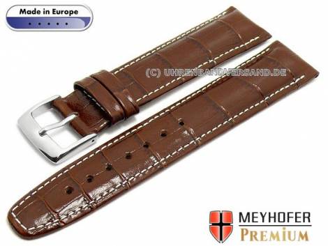 Watch strap -Zamora- 22mm brown leather alligator grain light stitching by MEYHOFER (width of buckle 20 mm) - Bild vergr��ern 