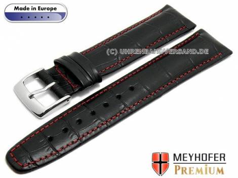 Watch strap -Zamora Special- 20mm black leather alligator grain red stitching by MEYHOFER (width of buckle 18 mm) - Bild vergr��ern 