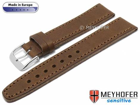 Watch strap -Bakar- 18mm brown leather vegetable tanned vintage look stitched by MEYHOFER (width of buckle 18 mm) - Bild vergrern 
