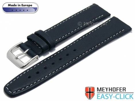 Meyhofer EASY-CLICK watch strap -Tabor- 22mm dark blue leather grained light stitching (width of buckle 20 mm) - Bild vergr��ern 