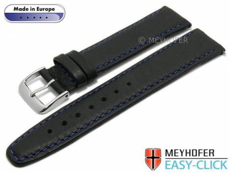 Meyhofer EASY-CLICK watch strap -Tabor- 20mm black leather grained blue stitching (width of buckle 18 mm) - Bild vergrern 