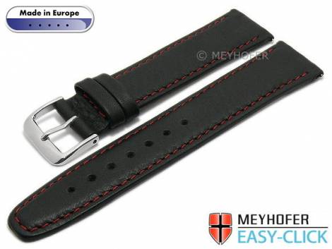 Meyhofer EASY-CLICK watch strap -Tabor- 20mm black leather grained red stitching (width of buckle 18 mm) - Bild vergrern 