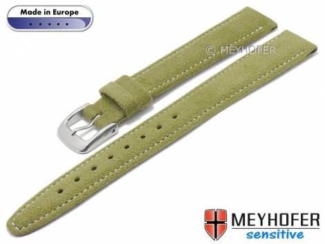 Watch strap -Caporetto- 14mm oliv green VEGAN suede like by MEYHOFER (width of buckle 12 mm) - Bild vergr��ern 