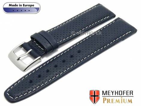 Watch strap -Trient- 18mm dark blue leather perforated light stitching by MEYHOFER (width of buckle 18 mm) - Bild vergr��ern 