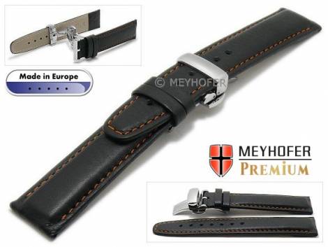 Watch strap -Sanremo- 21mm black grained orange stitching with clasp by MEYHOFER (width of clasp 18 mm) - Bild vergrern 