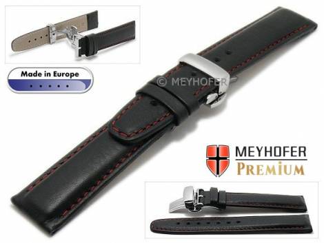 Watch strap -Sanremo- 18mm black grained red stitching with clasp by MEYHOFER (width of clasp 18 mm) - Bild vergrern 