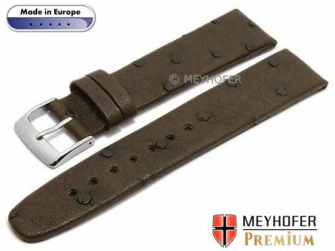 Watch strap -Rijeka- 22mm dark brown genuine ostrich matt by MEYHOFER (width of buckle 20 mm) - Bild vergr��ern 