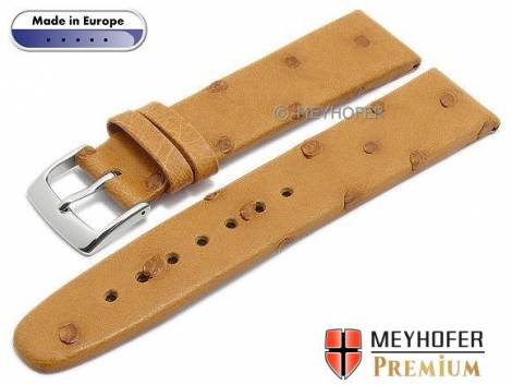 Watch strap -Rijeka- 21mm light brown genuine ostrich matt by MEYHOFER (width of buckle 18 mm) - Bild vergr��ern 