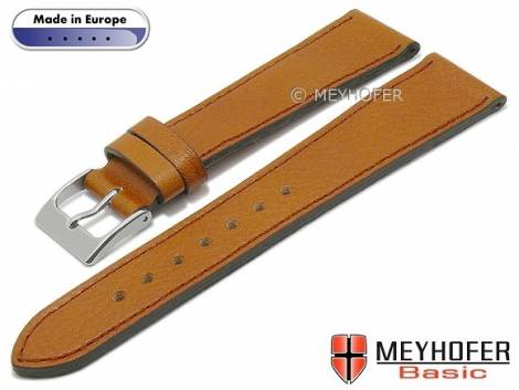 Basic watch strap -Springville- 20mm light brown leather grained stitched by MEYHOFER (width of buckle 16 mm) - Bild vergr��ern 