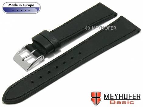 Basic watch strap -Springville- 16mm black leather grained stitched by MEYHOFER (width of buckle 14 mm) - Bild vergr��ern 