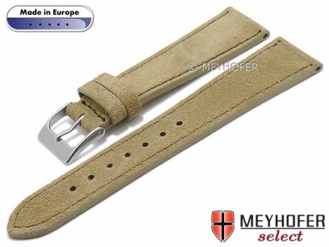Hand made watch strap -Andover- 20mm beige leather suede like dark brown stitching by MEYHOFER (width of buckle 16 mm) - Bild vergr��ern 