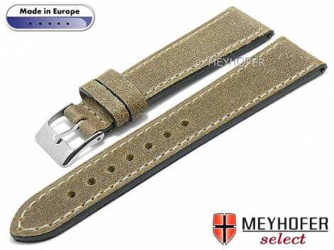 Hand made watch strap -Billings- 24mm beige leather vintage look light stitching by MEYHOFER (width of buckle 20 mm) - Bild vergrern 