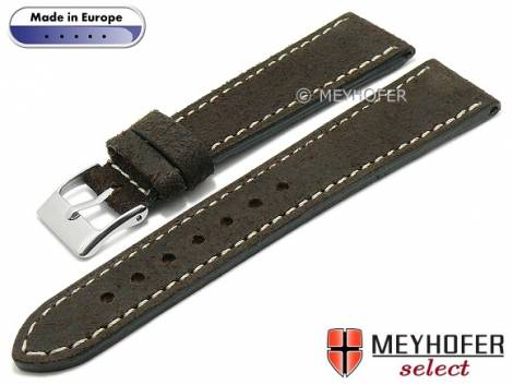 Hand made watch strap -Billings- 24mm dark brown leather vintage look light stitching MEYHOFER (width of buckle 20 mm) - Bild vergr��ern 