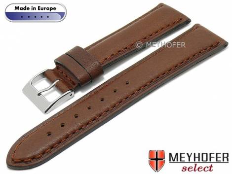 Hand made watch strap -Glendive- 22mm brown leather grained matt stitched by MEYHOFER (width of buckle 20 mm) - Bild vergr��ern 