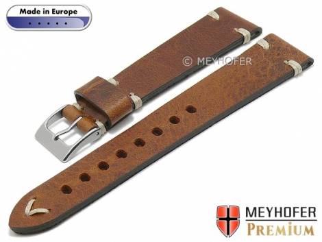 Hand made watch strap -Hempstead- 22mm brown leather vintage look light stitching by MEYHOFER (width of buckle 18 mm) - Bild vergr��ern 