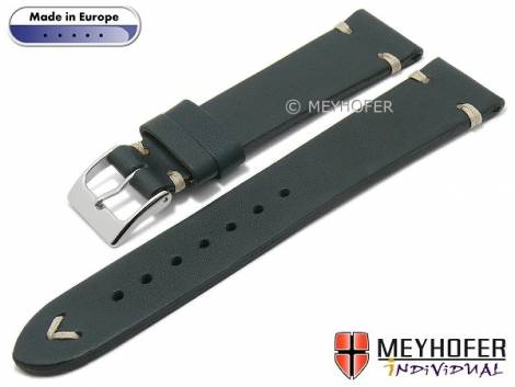 Hand made watch strap -Havre- 20mm dark blue leather vintage look light stitching by MEYHOFER (width of buckle 16 mm) - Bild vergrern 