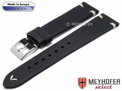 Hand made watch strap -Havre- 22mm black leather vintage look light stitching by MEYHOFER (width of buckle 18 mm) - Bild vergrern 