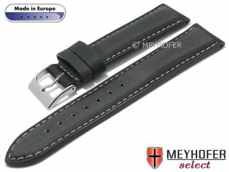 Hand made watch strap -Sassari- 24mm anthracite leather smooth matt light stitching by MEYHOFER (width of buckle 22 mm) - Bild vergr��ern 