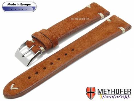 Hand made watch strap -Eugene- 18mm red brown leather vintage look light stitching by MEYHOFER (width of buckle 16 mm) - Bild vergrern 