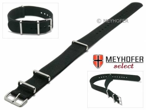 Watch strap -Ohio- 20mm black textile 3 metal loops one-piece strap in NATO style by MEYHOFER - Bild vergrern 