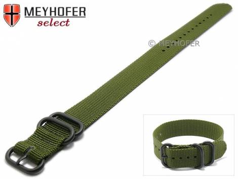 Watch strap -Wisconsin- 22mm olive green textile 2 black metal loops one-piece strap by MEYHOFER - Bild vergrern 