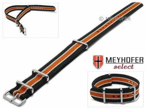 Watch strap -Alabama- 22mm black textile beige and orange stripes 3 metal loops one-piece strap NATO style MEYHOFER - Bild vergr��ern 