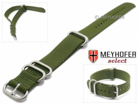 Watch strap -Indiana- 24mm olive green textile 4 metal loops one-piece strap by MEYHOFER - Bild vergrößern 