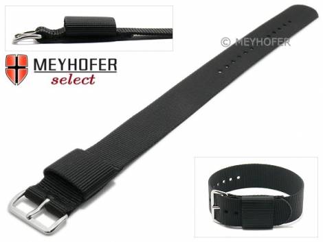 Watch strap -Arkansas- 20mm black textile wide nylon loop US-Military one-piece strap by MEYHOFER - Bild vergr��ern 