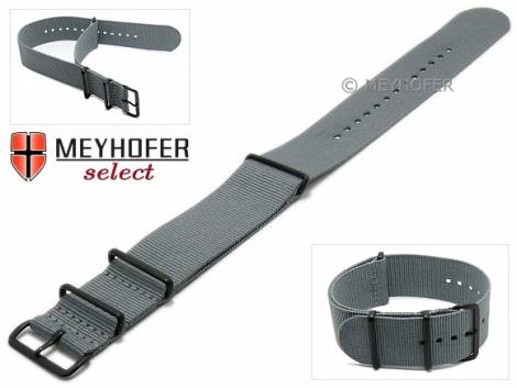 Watch strap -Georgia- 28mm grey textile 3 metal loops black one-piece strap in NATO style by MEYHOFER - Bild vergrern 