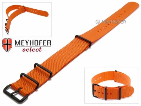 Watch strap -Georgia- 24mm orange textile 3 metal loops black one-piece strap in NATO style by MEYHOFER - Bild vergrern 