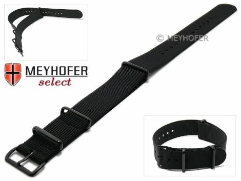 Watch strap -Georgia- 20mm black textile 3 metal loops black one-piece strap in NATO style by MEYHOFER - Bild vergr��ern 