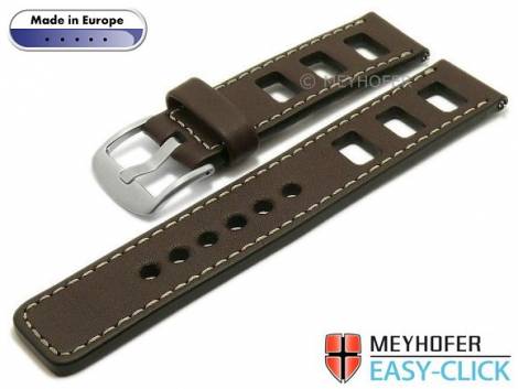 Meyhofer EASY-CLICK watch strap -Brega- 20mm dark brown leather smooth racing light stitching (width of buckle 20 mm) - Bild vergrern 