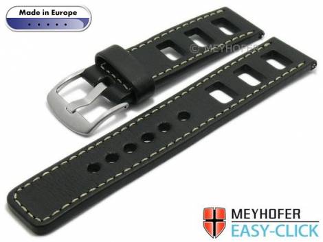 Meyhofer EASY-CLICK watch strap -Brega- 24mm black leather smooth surface racing light stitching (width of buckle 24 mm) - Bild vergrern 